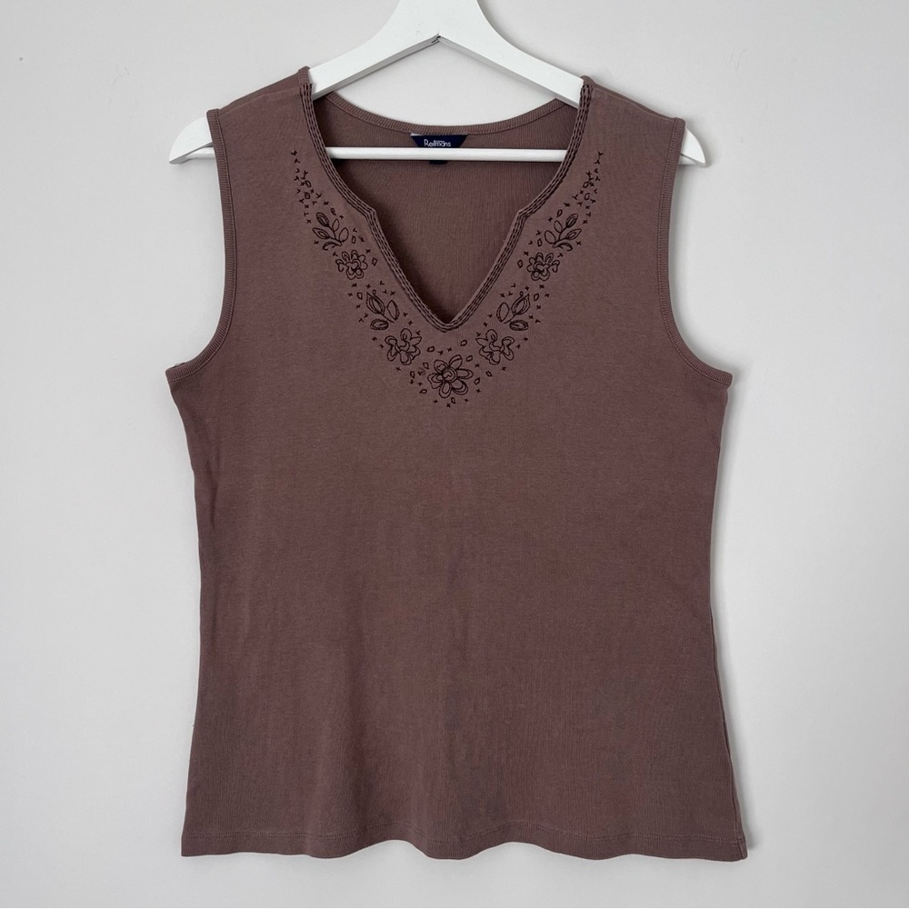 90s Embroidered Brown Sleeveless Top